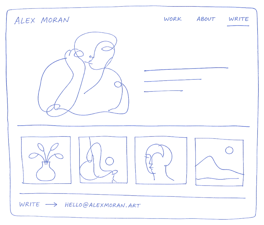 hand-drawn home page sketch, Alex Moran