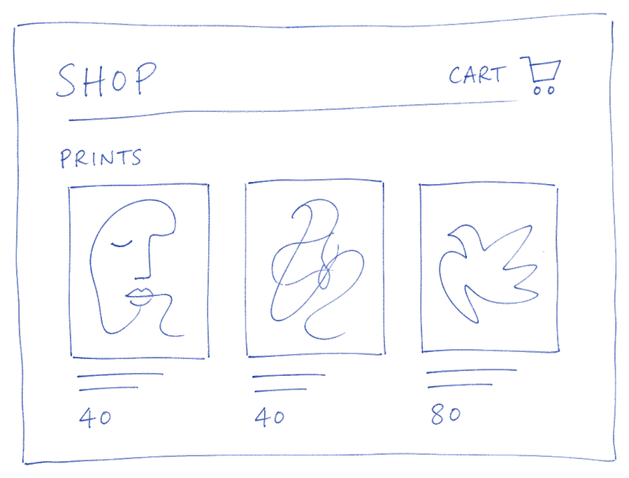 hand-drawn print shop sketch, Alex Moran